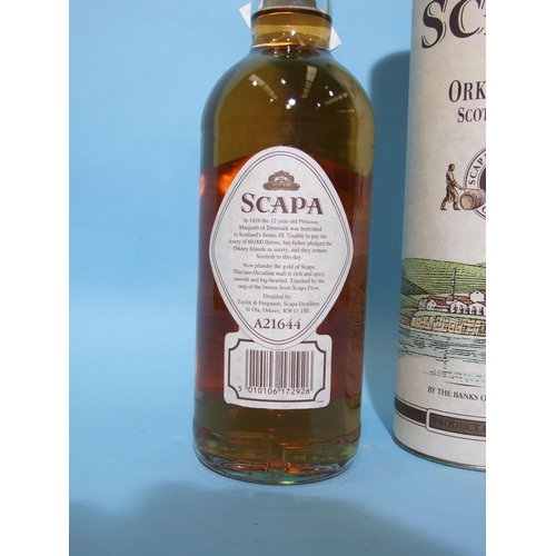 588 - Scapa Orkney single malt whisky, 10 years old, 48% volume, one litre, in tube, (foil and labels inta... 