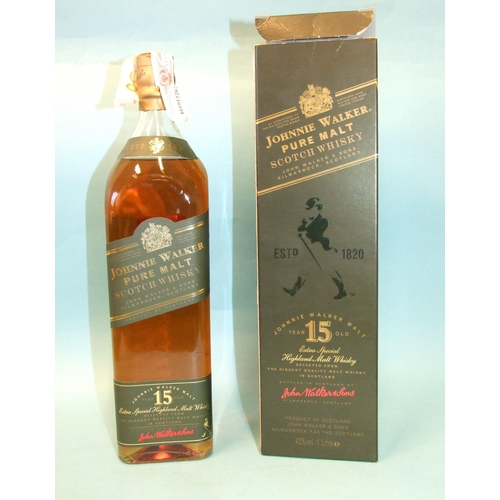 589 - Johnnie Walker 15-year-old pure malt Green Label, 43% vol, one litre, in card box, (high shoulder).... 