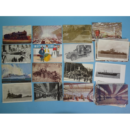 94 - Twenty-three railway postcards, nineteen of ships and ten WWI, including tanks, aviation, etc, (52).... 