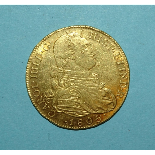 176 - Columbia Charles IV gold 8-escudos 1805, Bogota Mint, 36mm diameter, 27g.