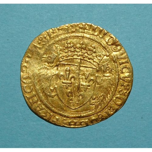 181 - France Louis XII gold Ecu D'Or 1507, 26mm, 3.3g.