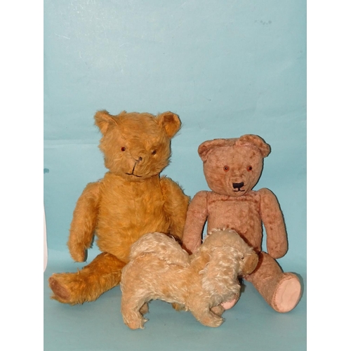 426 - A faded pink plush teddy bear with glass eyes, vertically stitched nose and mouth, growler, straight... 