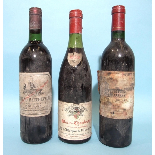 596 - Chateau Beychevelle 1981 St Julien, level low neck, capsule intact, Chateau Lagrange 1985 St Julien ... 