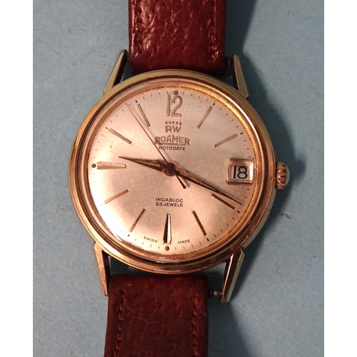 183 - Roamer, a gentleman's gold-plated Rotodate automatic wristwatch, the silvered dial with Arabic '12' ... 