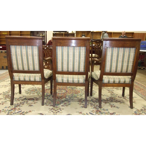 106 - Three similar French Empire gilt metal-mounted armchairs, each with upholstered back panel and seat,... 