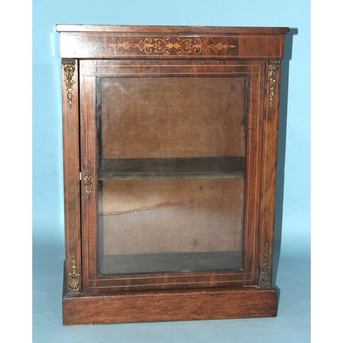 116 - A miniature inlaid walnut dwarf display cabinet fitted with a single glazed door, on plinth base, 50... 