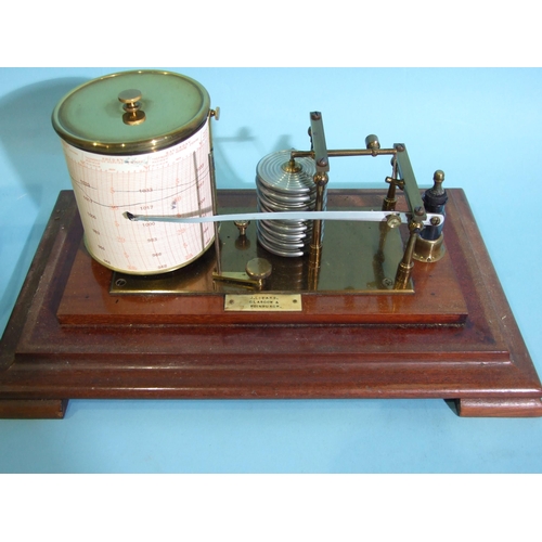 124 - A hardwood barograph with glazed cover and makers label for J Lizars, Glasgow and Edinburgh, 37cm wi... 