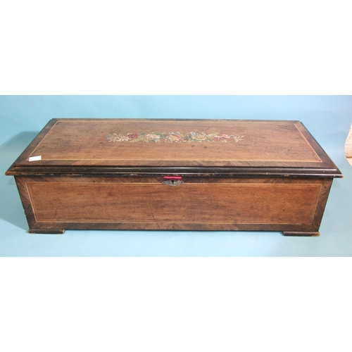 143 - A 19th century Swiss rosewood musical box playing twelve airs, the comb with four teeth missing, mec... 