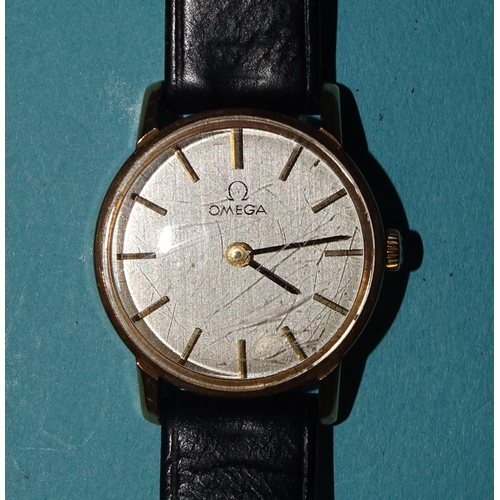 165 - Omega, a ladies' 9ct-gold-cased wrist watch c1970's, the silvered dial with baton numerals, the case... 