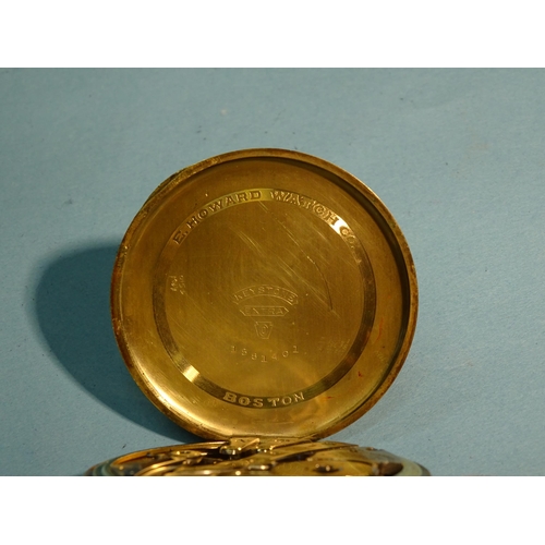 180 - E Howard & Co, Boston, a gold-plated open face keyless pocket watch with signed 17-jewel three-p... 