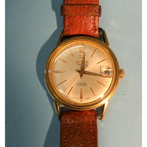 183 - Roamer, a gentleman's gold-plated Rotodate automatic wristwatch, the silvered dial with Arabic '12' ... 