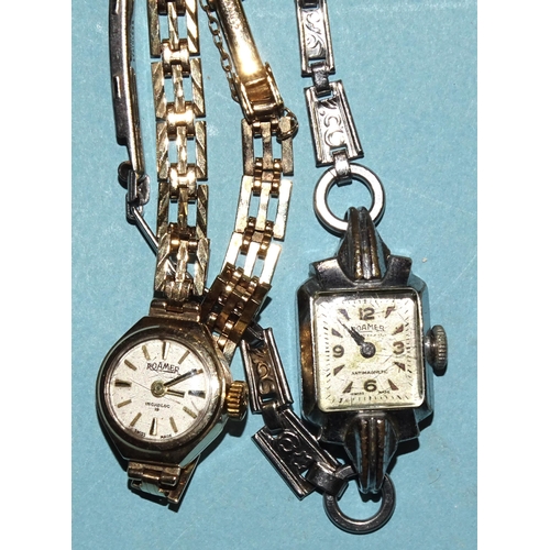 186 - Roamer, a lady's 9ct gold wrist watch, gross weight 11.7g and a steel-cased Roamer wrist watch, (2).... 