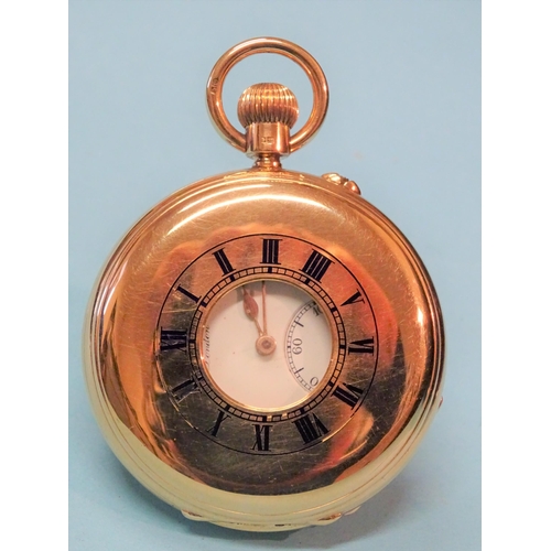 189 - J W Benson, an 18ct gold half-hunter-cased pocket keyless pocket watch 