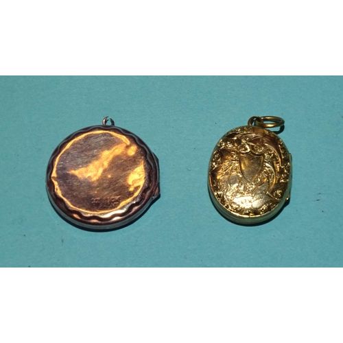 365 - A Victorian gold (front and back) locket with enamelled and engraved decoration, 2.5 x 16mm and anot... 