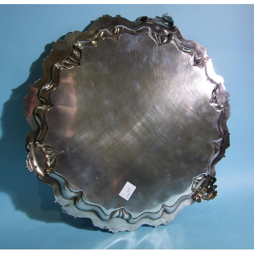 591 - A late-Victorian Walker & Hall silver salver with floral and scroll-work border and engraved ini... 