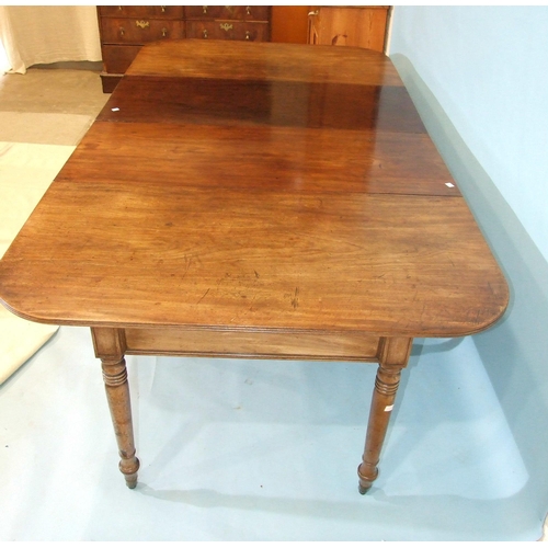 65 - A George III mahogany D-end dining table, the top with pull-out action, on eight turned legs, 287.5 ... 