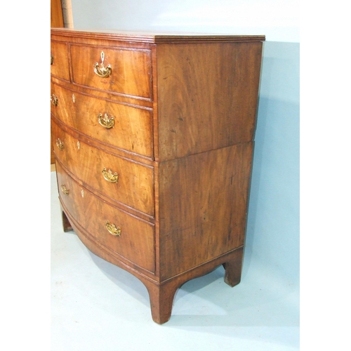 76 - A 19th century mahogany Scottish bow-fronted chest of two short and three long drawers, on bracket f... 