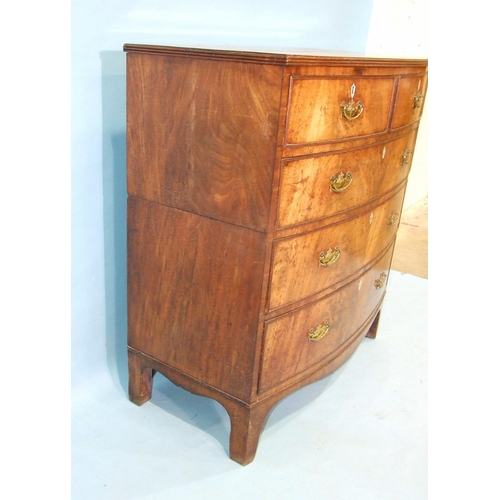 76 - A 19th century mahogany Scottish bow-fronted chest of two short and three long drawers, on bracket f... 