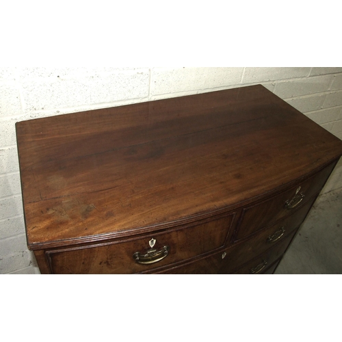 76 - A 19th century mahogany Scottish bow-fronted chest of two short and three long drawers, on bracket f... 