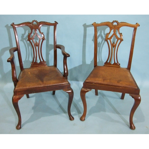 94 - A set of six reproduction mahogany Chippendale-style dining chairs with drop-in seats, on cabriole f... 