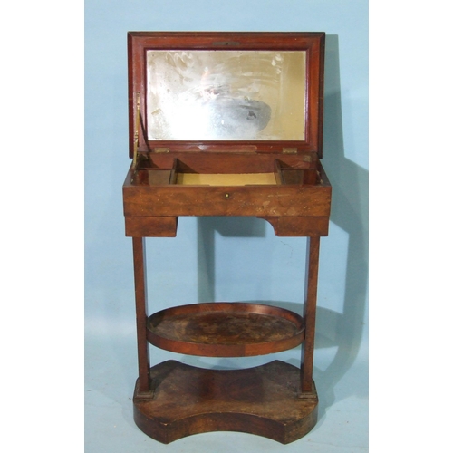 97 - A 19th century mahogany gentleman's shaving stand, the hinged lid with interior mirror and hinged li... 