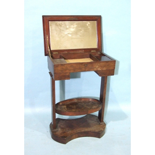 97 - A 19th century mahogany gentleman's shaving stand, the hinged lid with interior mirror and hinged li... 