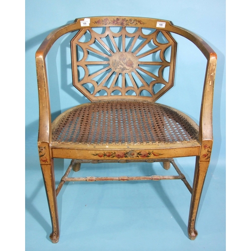 109 - A 19th century painted wood armchair with pierced back and caned seat, on chamfered legs with turned... 