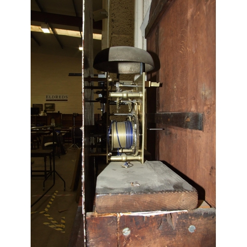 120 - A 19th century mahogany long case clock, with arched painted dial, calendar and second subsidiaries,... 