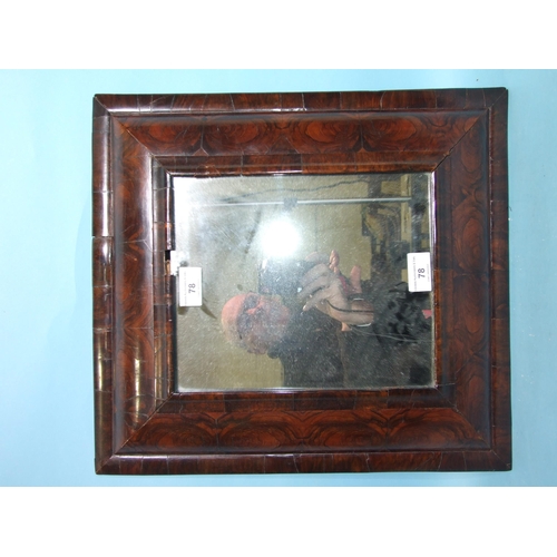 78 - A small 17th century oyster-veneered cushion-shaped mirror, 45 x 42cm.