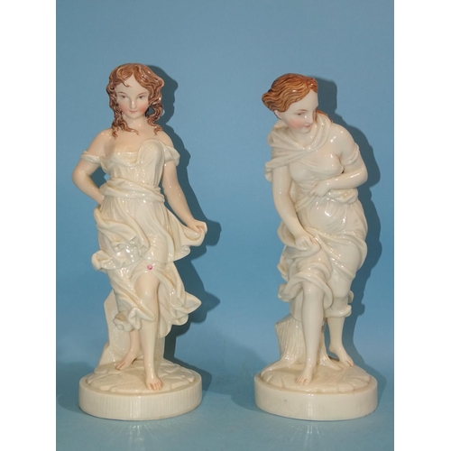 161 - A pair of Royal Worcester gloss ivory porcelain figures with painted limbs and faces modelled by Jam... 