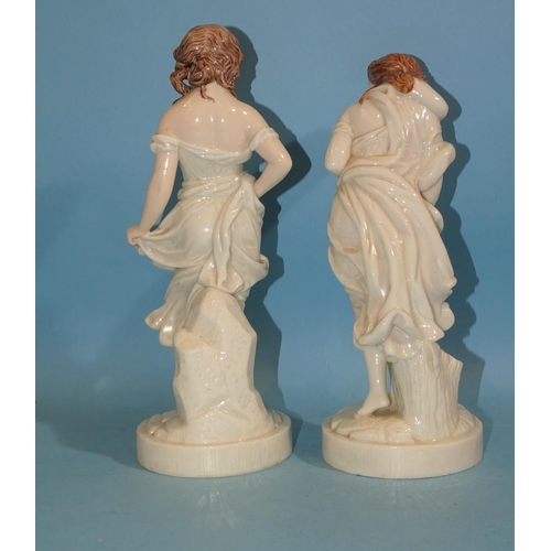 161 - A pair of Royal Worcester gloss ivory porcelain figures with painted limbs and faces modelled by Jam... 