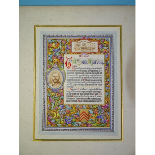 593 - A finely-illuminated address to Mr John Weaver of Cardiff, subscribed for by numerous worthies of Ca... 