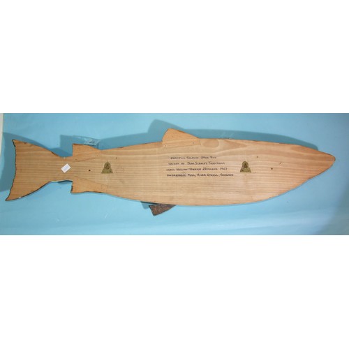 153 - A contemporary carved wood half-block model of a salmon caught by John Stanley Trentham, 28th March ... 