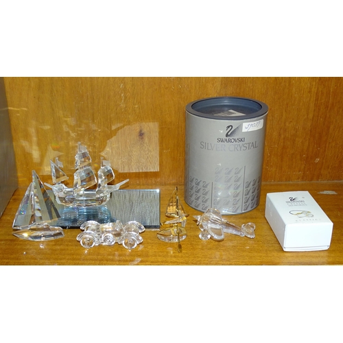 107 - Swarovski, 'Santa Maria, three-masted ship with mirrored base', (boxed), 'Sail boat' (no flag), 'Old... 