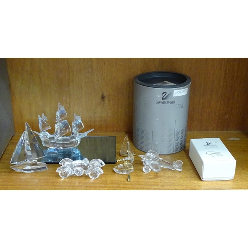 107 - Swarovski, 'Santa Maria, three-masted ship with mirrored base', (boxed), 'Sail boat' (no flag), 'Old... 