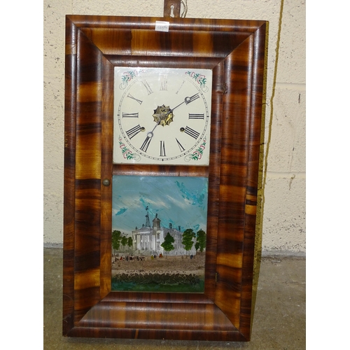 68 - An American thirty-hour wall clock by E N Welch, Forestville, Connecticut, 66.5cm high.... 