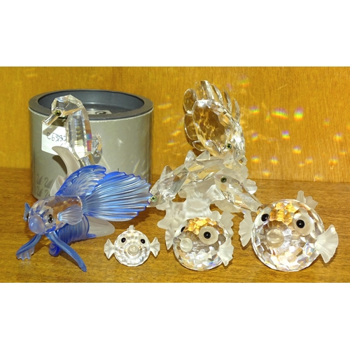 99 - Swarovski fish: 'Siamese Fighting Fish' (blue), 'Group of three South Sea fish on coral', 'Butterfly... 