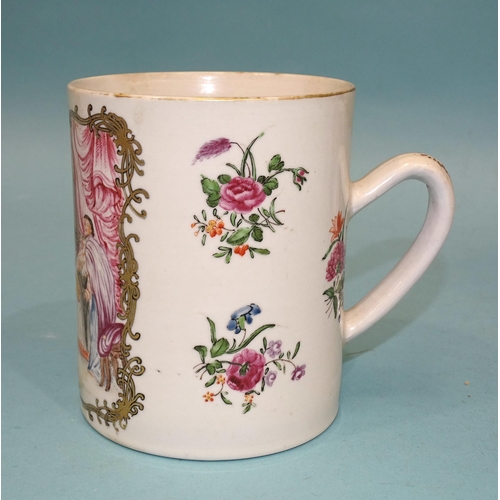 108 - Chinese 18th century, a rare famille rose export European subject tankard with a bedside interior sc... 