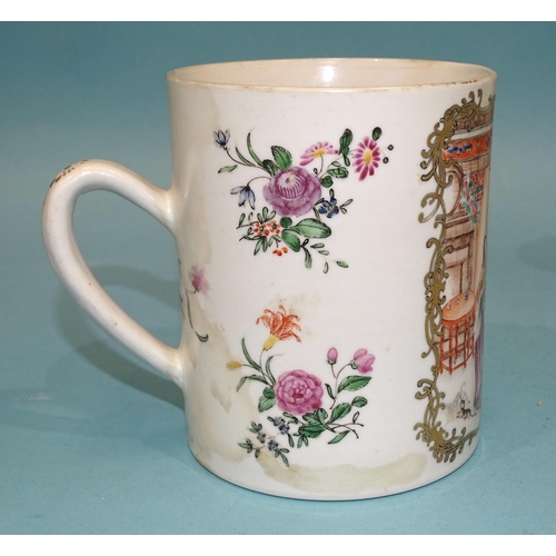 108 - Chinese 18th century, a rare famille rose export European subject tankard with a bedside interior sc... 