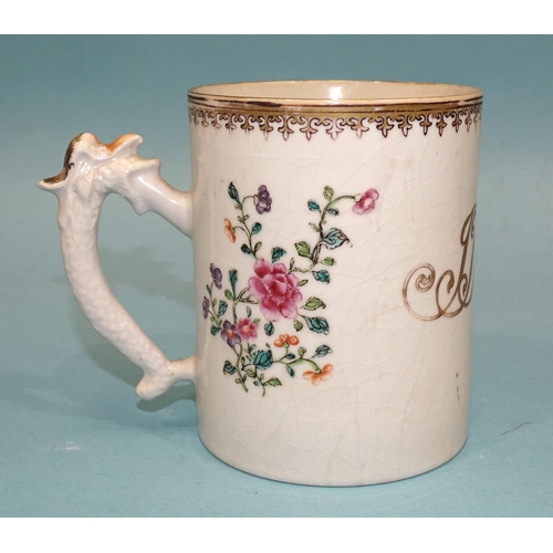 108 - Chinese 18th century, a rare famille rose export European subject tankard with a bedside interior sc... 