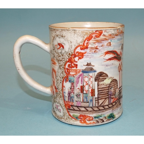 108 - Chinese 18th century, a rare famille rose export European subject tankard with a bedside interior sc... 