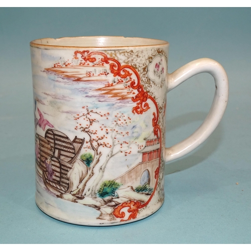 108 - Chinese 18th century, a rare famille rose export European subject tankard with a bedside interior sc... 