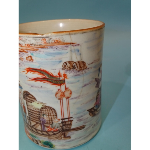 108 - Chinese 18th century, a rare famille rose export European subject tankard with a bedside interior sc... 