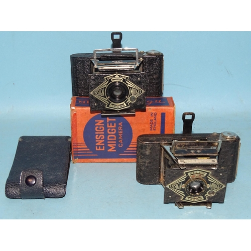 161 - An Ensign Midget camera with leather case and original box and another, (unboxed, no leather case), ... 