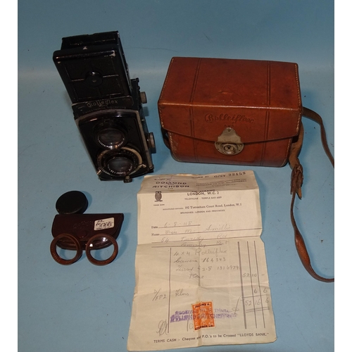 204 - A Rolleiflex Baby 4x4 TLR camera 1933, Type 1, serial no.154343, with filters, in leather case, with... 