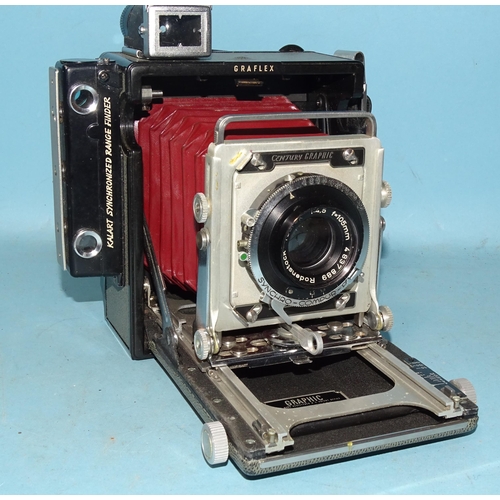 233 - A Graflex Century Graphic 2¼'' x 3¼'' press camera, serial no.528304, red bellows, Rodenstock - Ysar... 