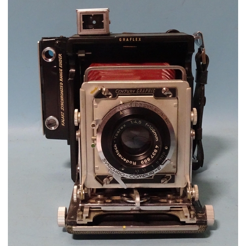 233 - A Graflex Century Graphic 2¼'' x 3¼'' press camera, serial no.528304, red bellows, Rodenstock - Ysar... 