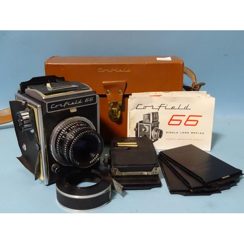 240 - A Corfield 66 medium format SLR camera, serial no.AA00876, with Corfield Lumax f3.5 95mm lens, (leat... 