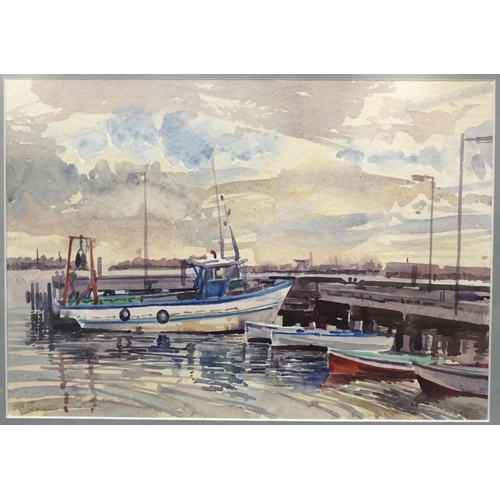 27 - 'De Souza' RURAL LANDSCAPE Watercolour, signed and dated '81, 34 x 60cm, another FISHING BOATS, MOOR... 