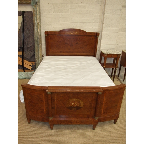 43 - A late-19th/early-20th century French walnut 5ft bed with gilt metal mounts, inlaid with mother-of-p... 